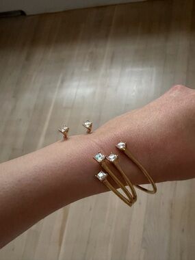 Rachel Parcell Gold Open Cuff Bracelet with Square Crystal Ends